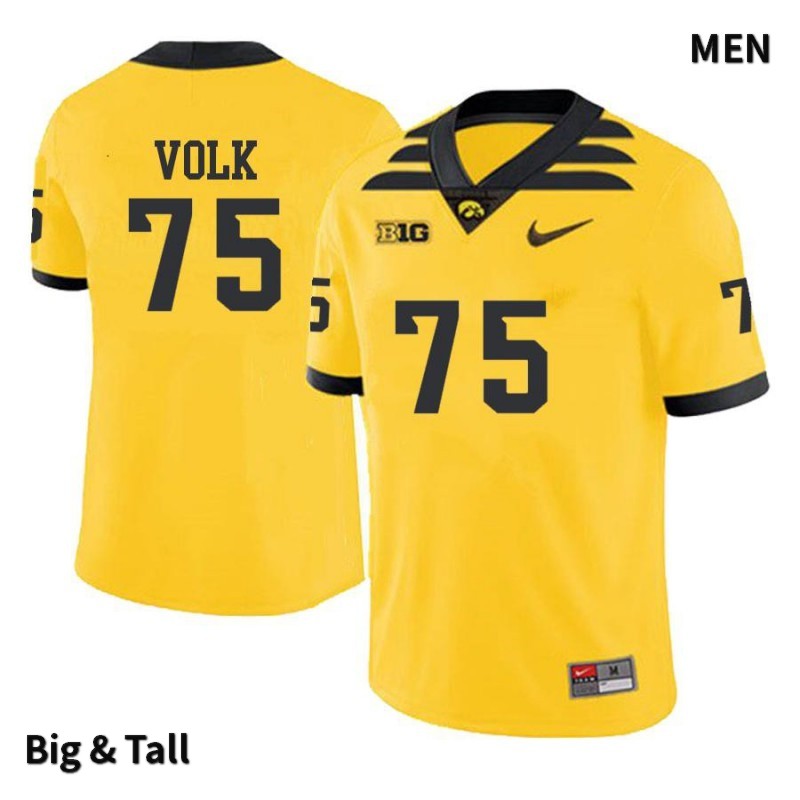Men's Iowa Hawkeyes NCAA #75 Josh Volk Yellow Authentic Nike Big & Tall Alumni Stitched College Football Jersey QB34N16VX
